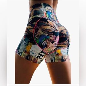 Tie Dye 3D Printed Yoga Shorts High Waisted Athletic